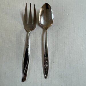 Fork and Spoon Serving Set Oneida Supreme Japan The Rose Floral Flatware Salad